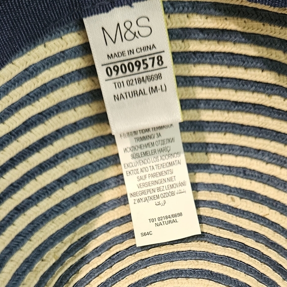 MARKS & SPENCER Paper Straw Beach Newsboy Nautical Hat In Blue/white.M/L - Picture 9 of 9